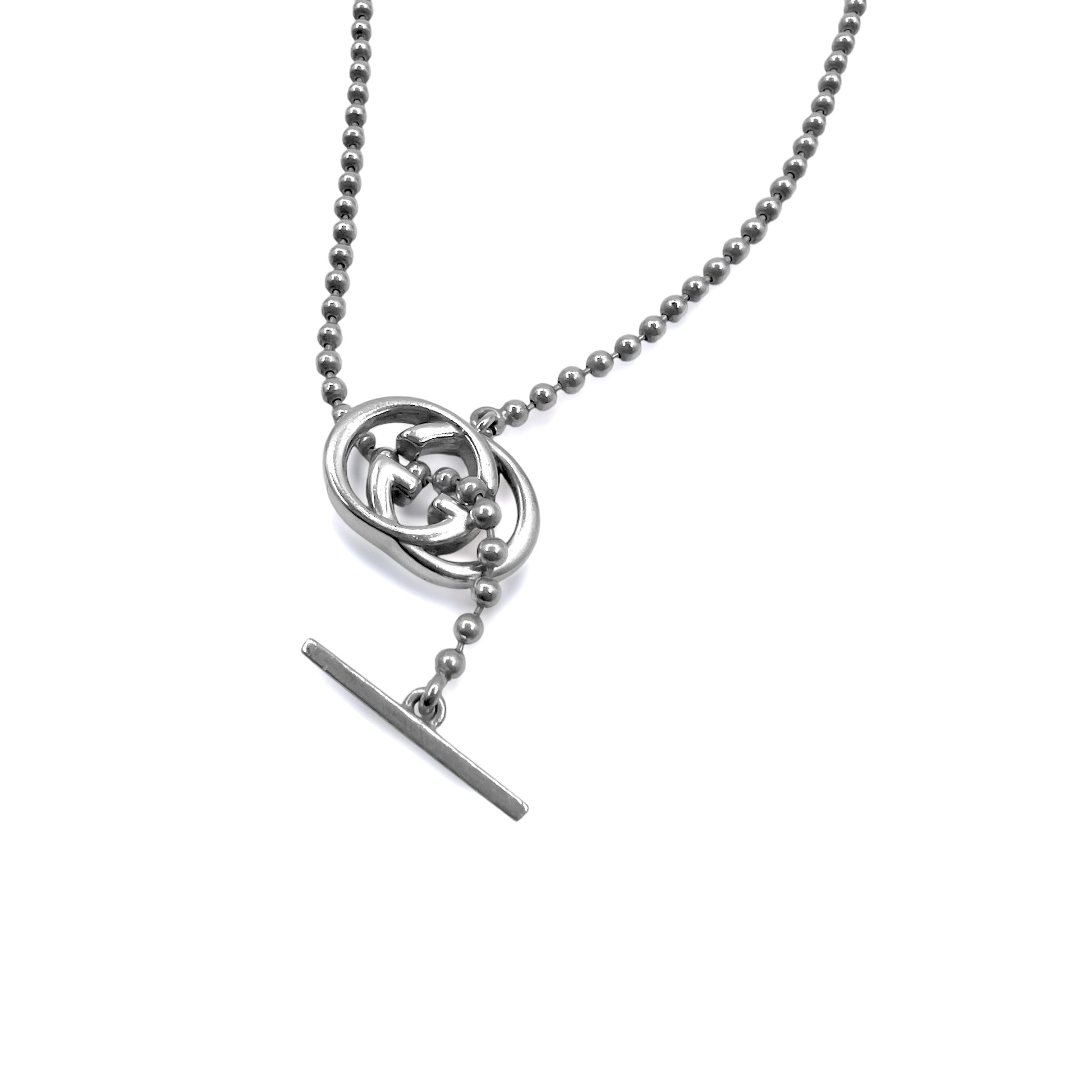GUCCI Italy 2WAY Collana Bracciale Interlocking G Toggle Argento Catena a Sfera AG925