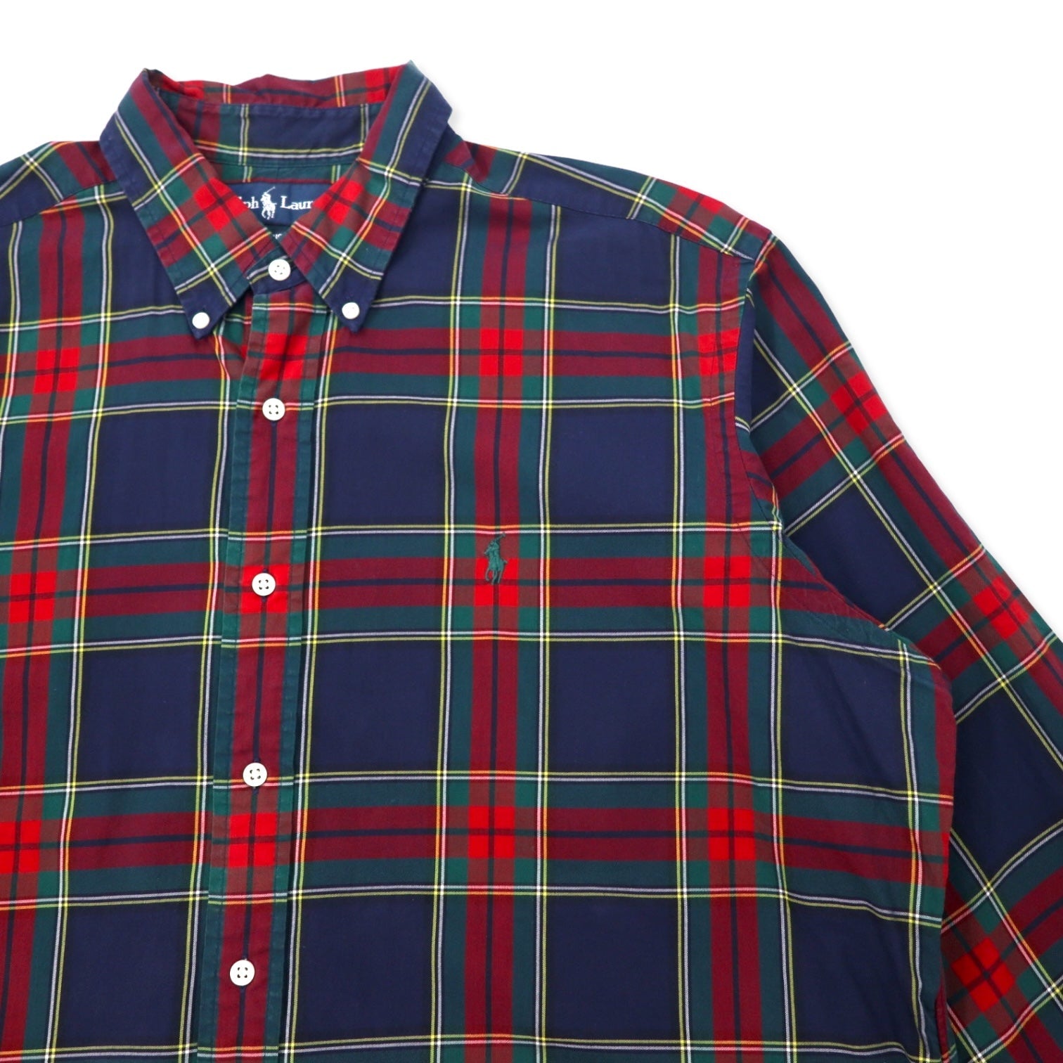 Ralph Lauren anni '90 camicia button-down classic fit XL a quadri rossi e blu navy in cotone con piccolo logo pony ricamato