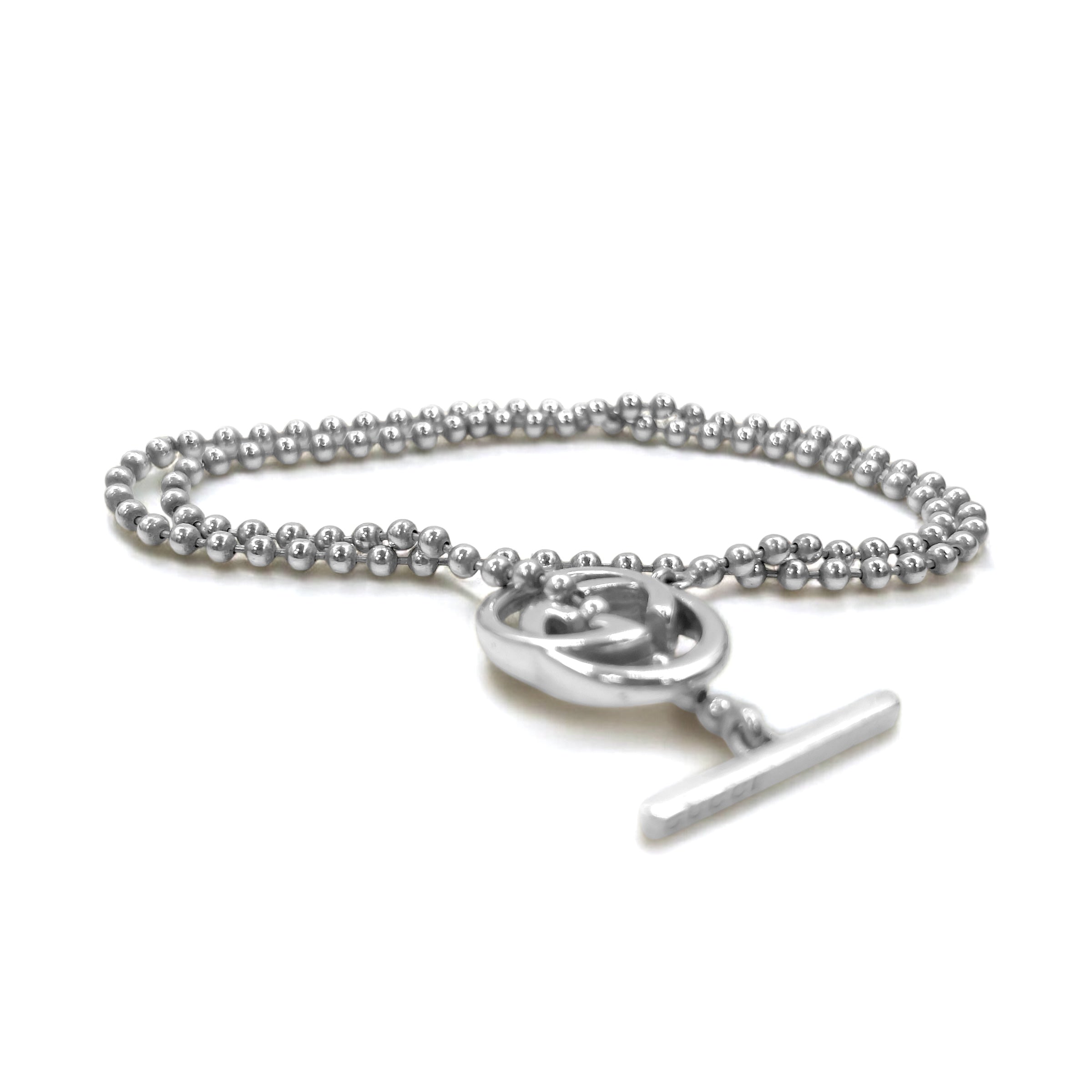 GUCCI Italy 2WAY Collana Bracciale Interlocking G Toggle Argento Catena a Sfera AG925