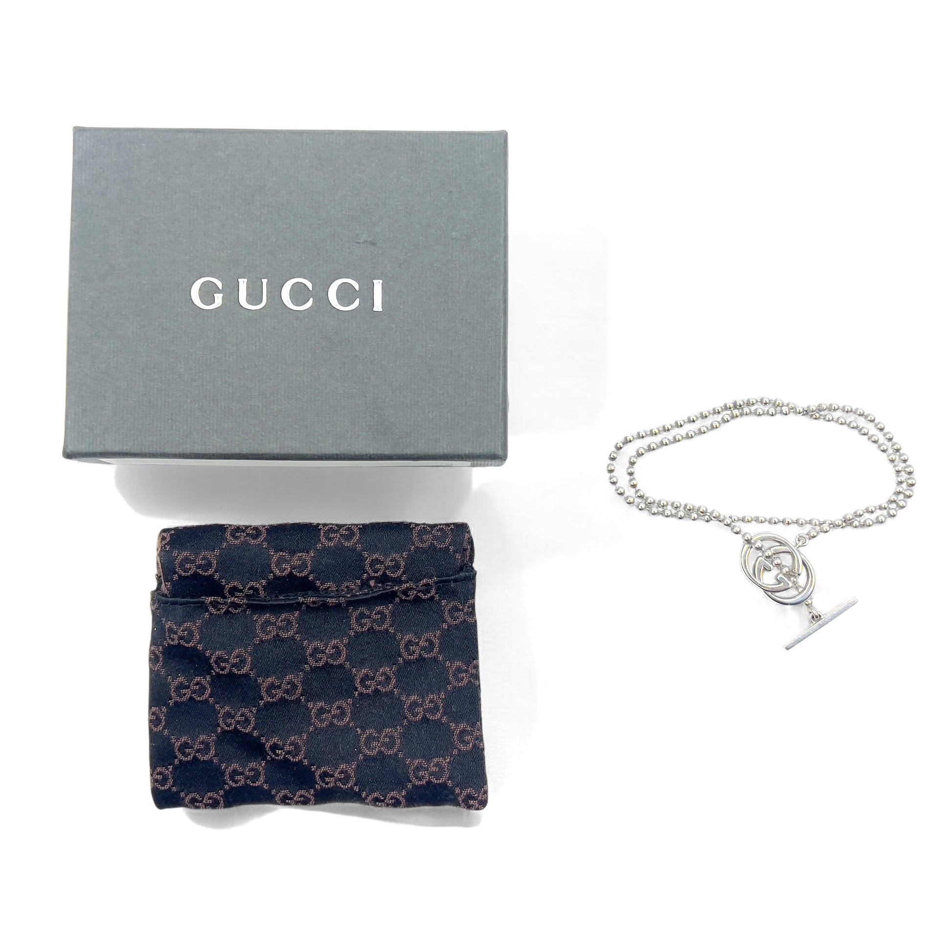 GUCCI Italy 2WAY Collana Bracciale Interlocking G Toggle Argento Catena a Sfera AG925