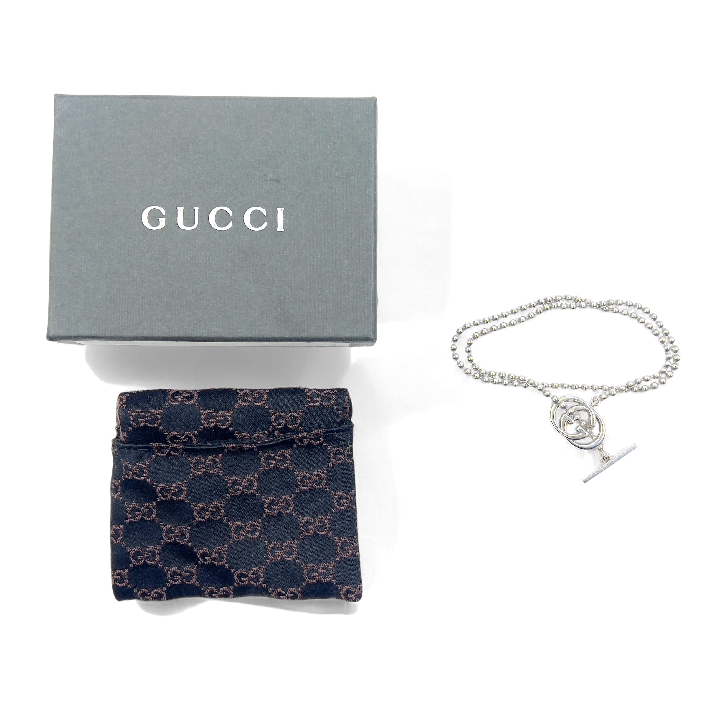 GUCCI Italy 2WAY Collana Bracciale Interlocking G Toggle Argento Catena a Sfera AG925