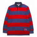 TOMMY HILFIGER Rugby Polo L Blu Navy Rosso Righe Cotone Logo Ricamato