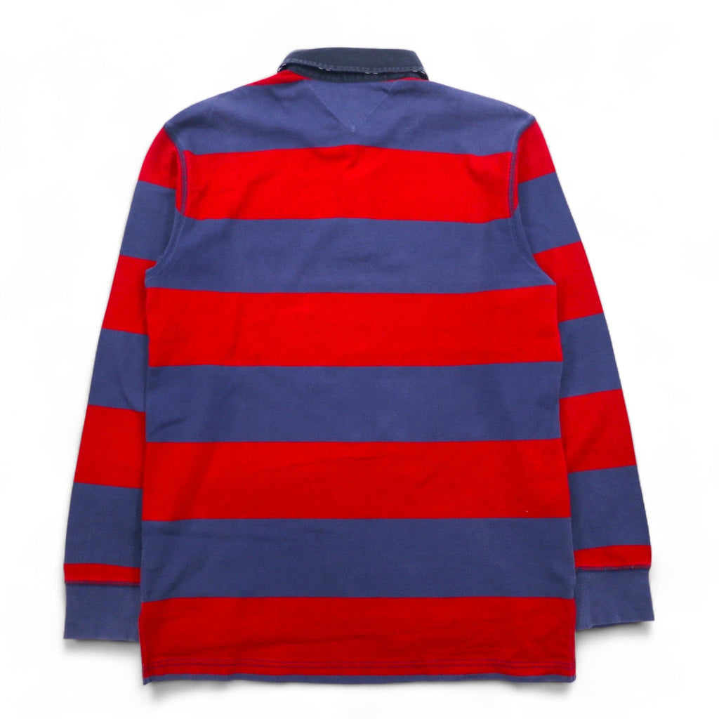 TOMMY HILFIGER Rugby Polo L Blu Navy Rosso Righe Cotone Logo Ricamato