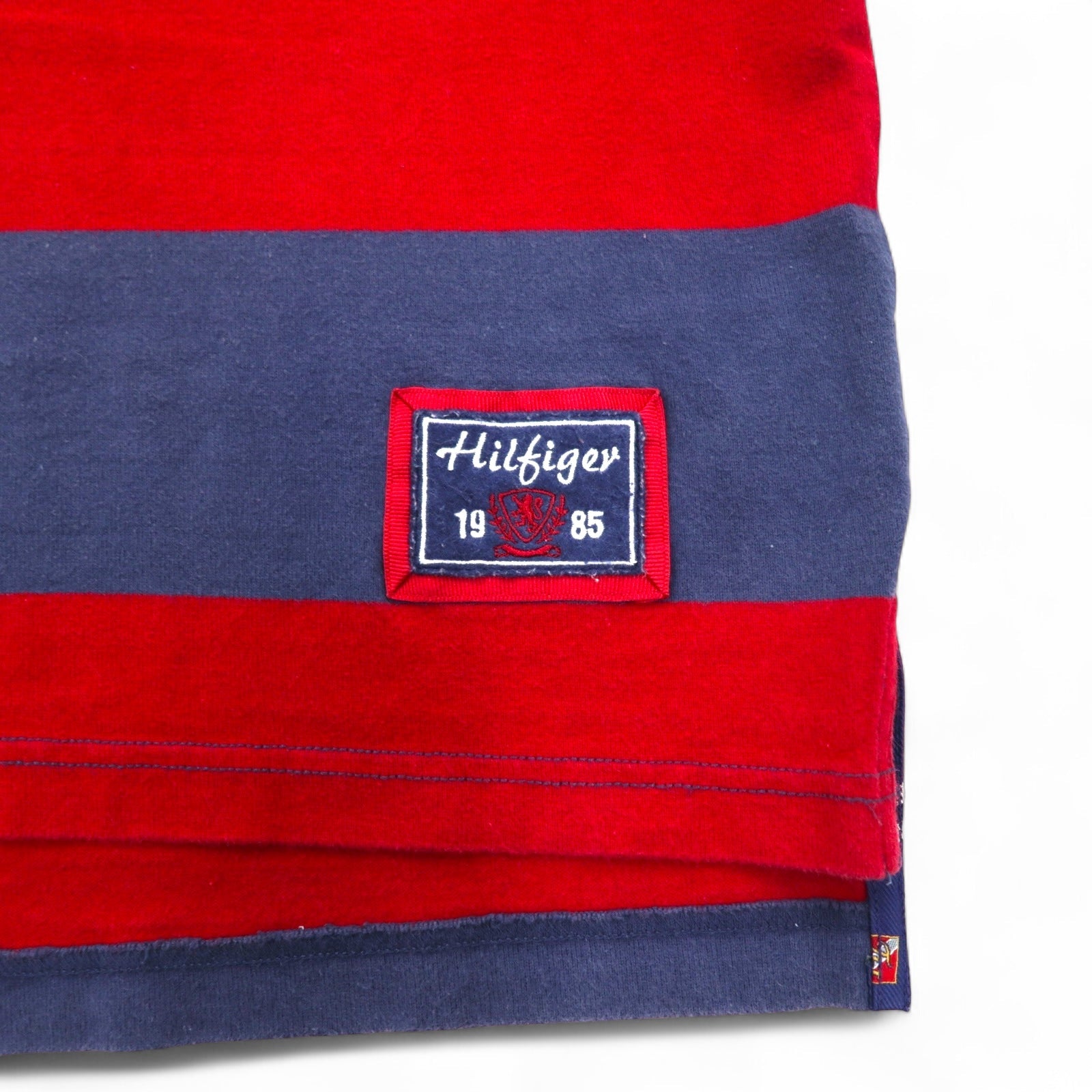 TOMMY HILFIGER Rugby Polo L Blu Navy Rosso Righe Cotone Logo Ricamato