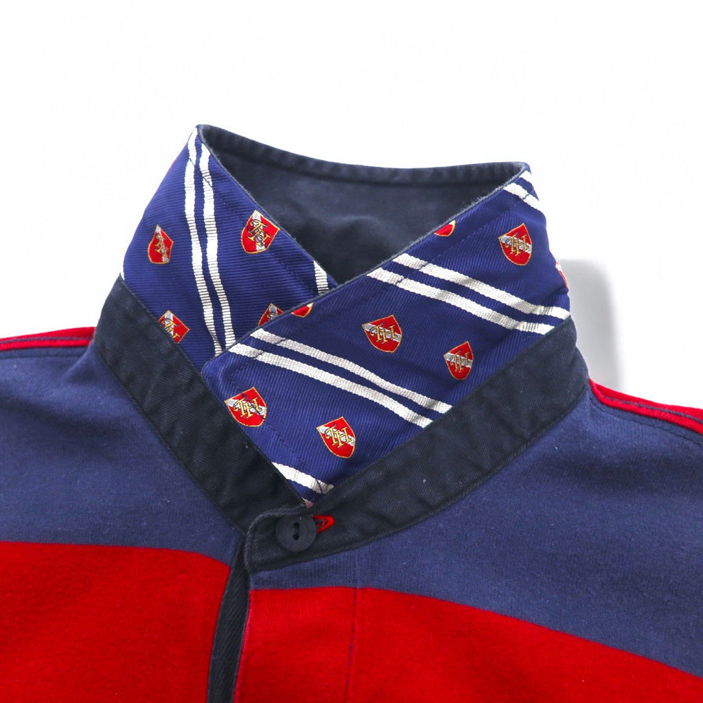 TOMMY HILFIGER Rugby Polo L Blu Navy Rosso Righe Cotone Logo Ricamato