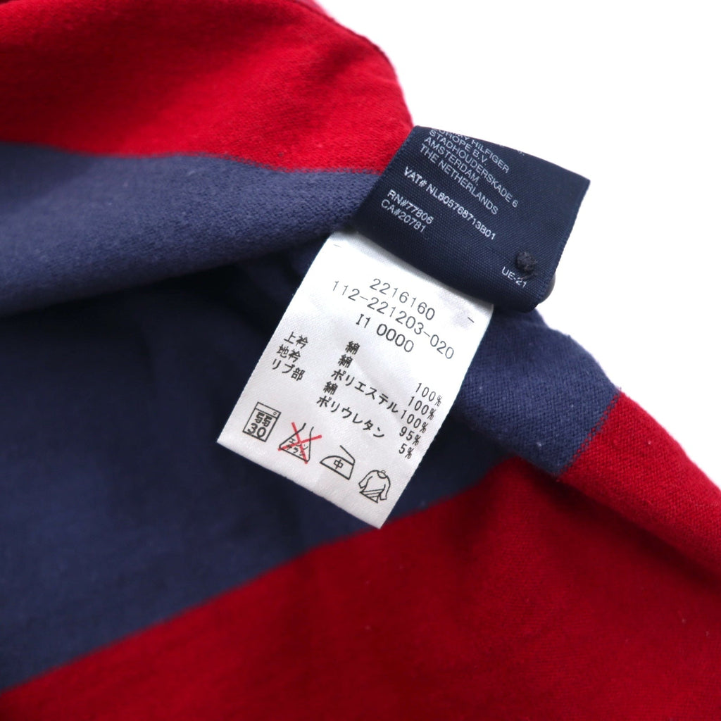 TOMMY HILFIGER Rugby Polo L Blu Navy Rosso Righe Cotone Logo Ricamato