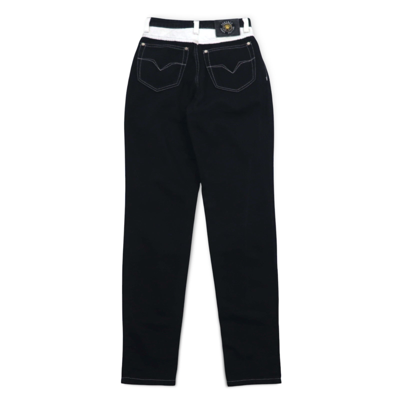 VERSACE JEANS COUTURE Pantaloni in denim affusolati a vita alta made in Italy M Nero Medusa Chiusura lampo