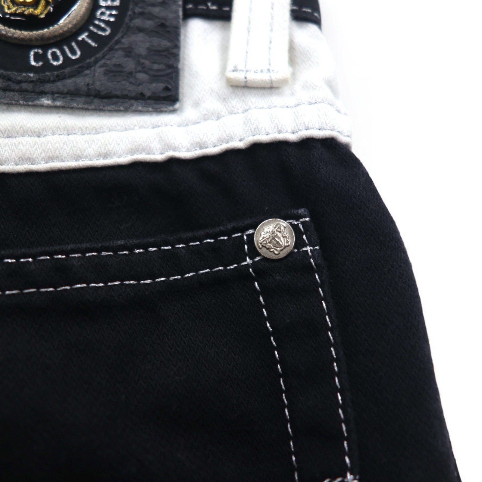 VERSACE JEANS COUTURE Pantaloni in denim affusolati a vita alta made in Italy M Nero Medusa Chiusura lampo