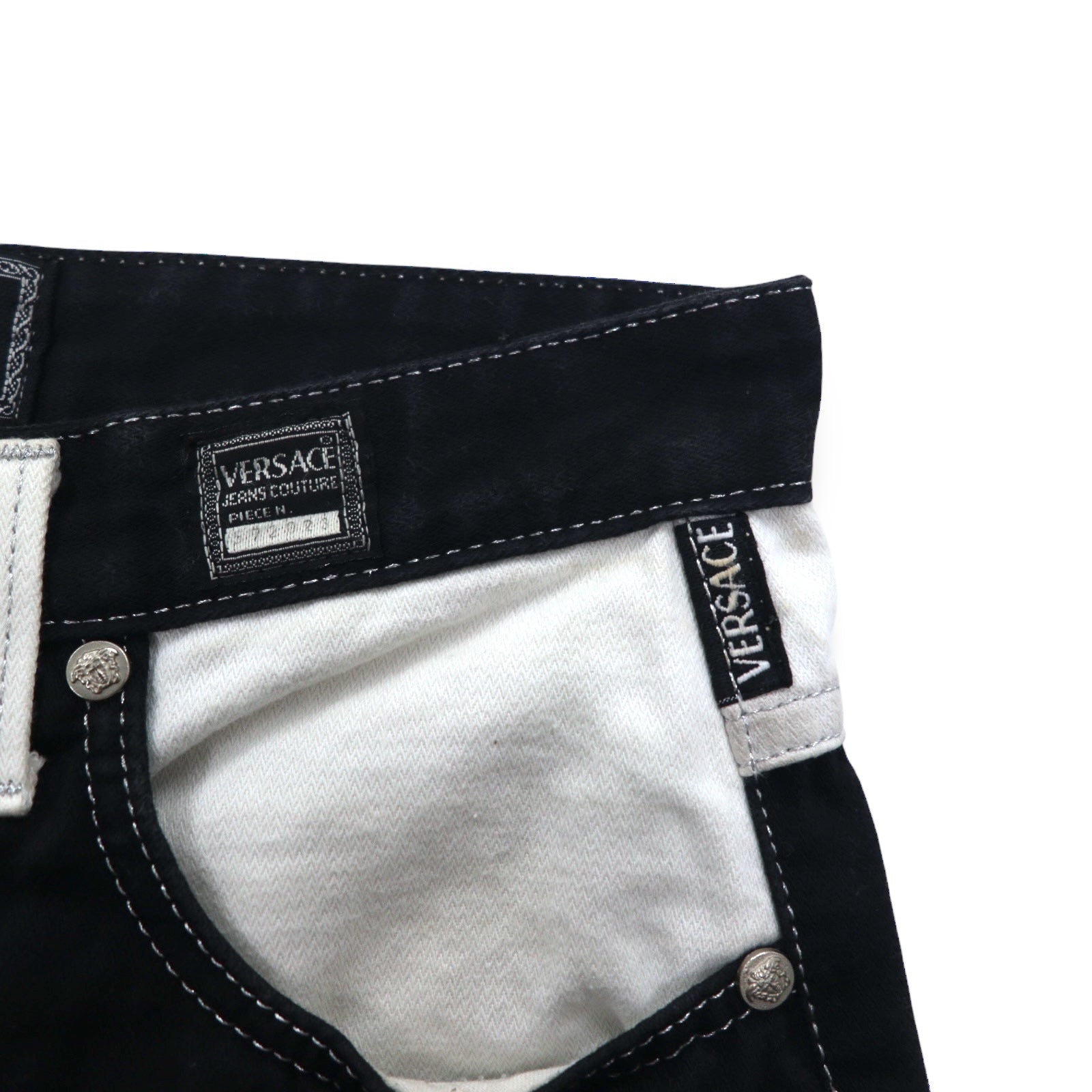 VERSACE JEANS COUTURE Pantaloni in denim affusolati a vita alta made in Italy M Nero Medusa Chiusura lampo
