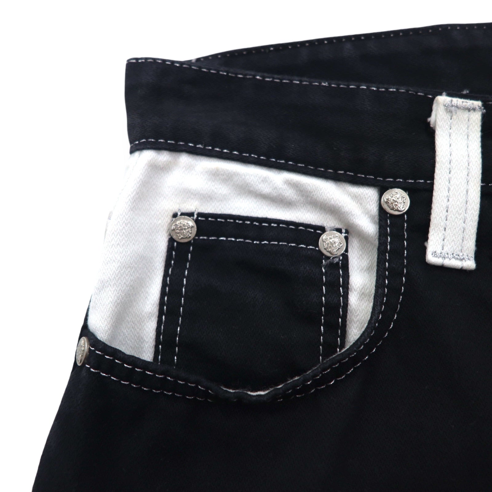VERSACE JEANS COUTURE Pantaloni in denim affusolati a vita alta made in Italy M Nero Medusa Chiusura lampo