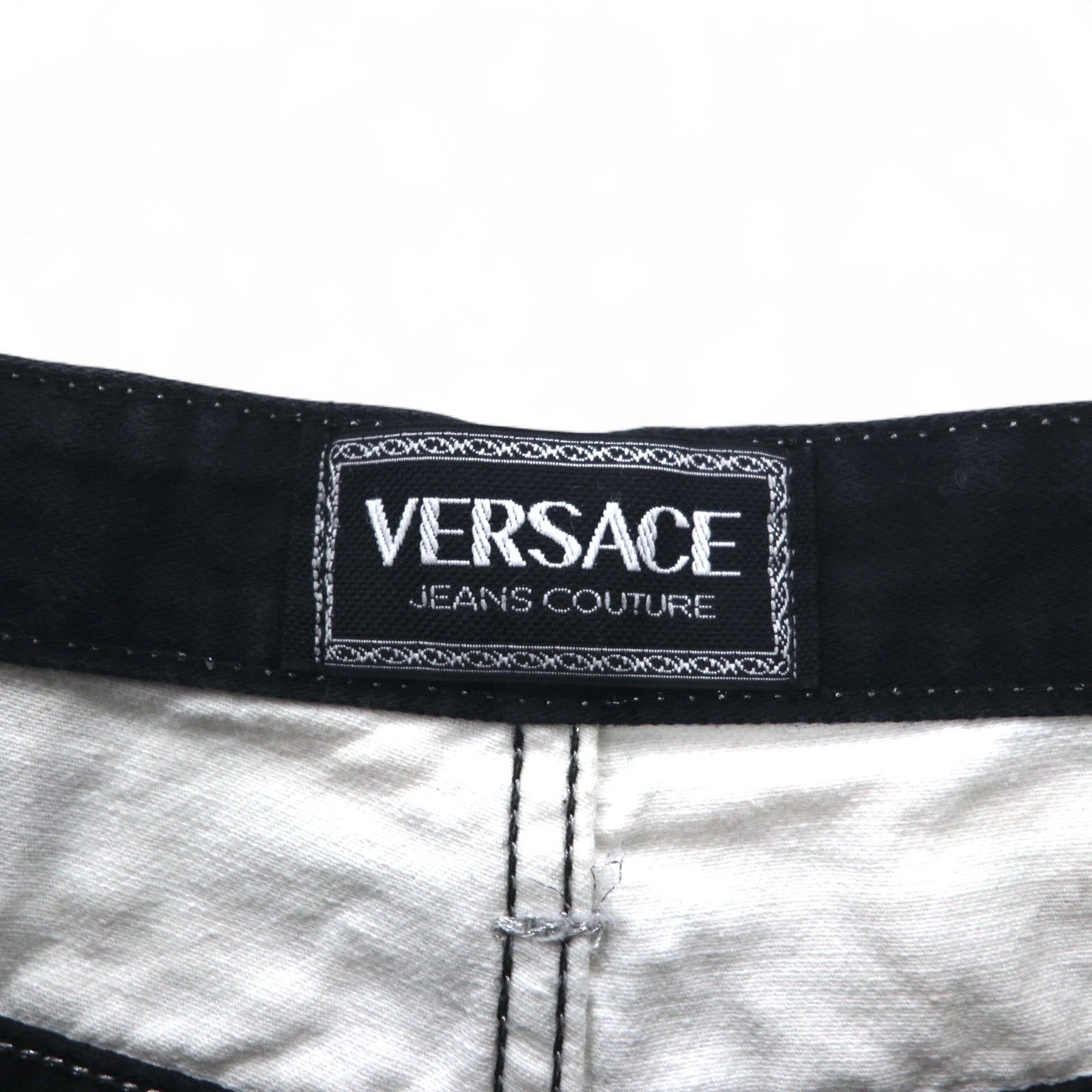 VERSACE JEANS COUTURE Pantaloni in denim affusolati a vita alta made in Italy M Nero Medusa Chiusura lampo