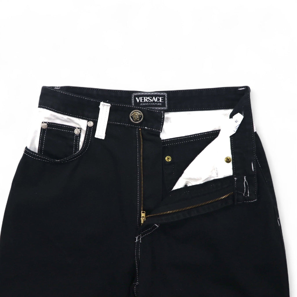 VERSACE JEANS COUTURE イタリア製 ハイウエスト テーパード デニムパンツ M ブラック メデューサ ジッパーフライ