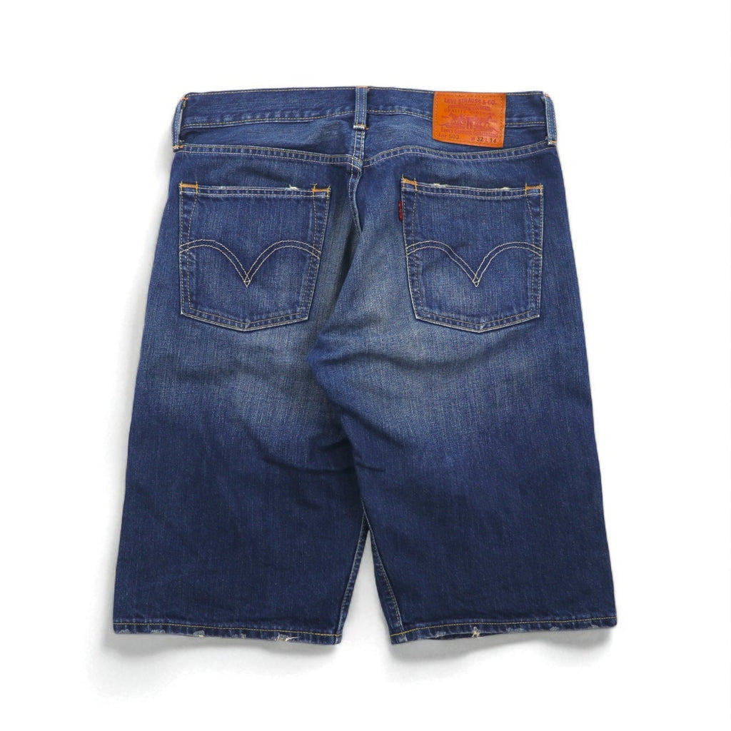 Levi's 503 Pantaloncini di jeans Corti Jeans L Indigo Effetto distressed Toppa in pelle SP503-0019