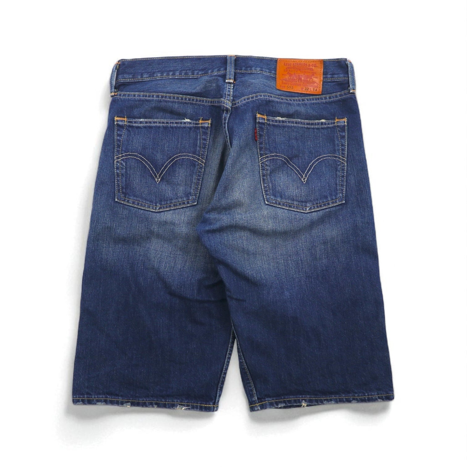 Levi's 503 Pantaloncini di jeans Corti Jeans L Indigo Effetto distressed Toppa in pelle SP503-0019