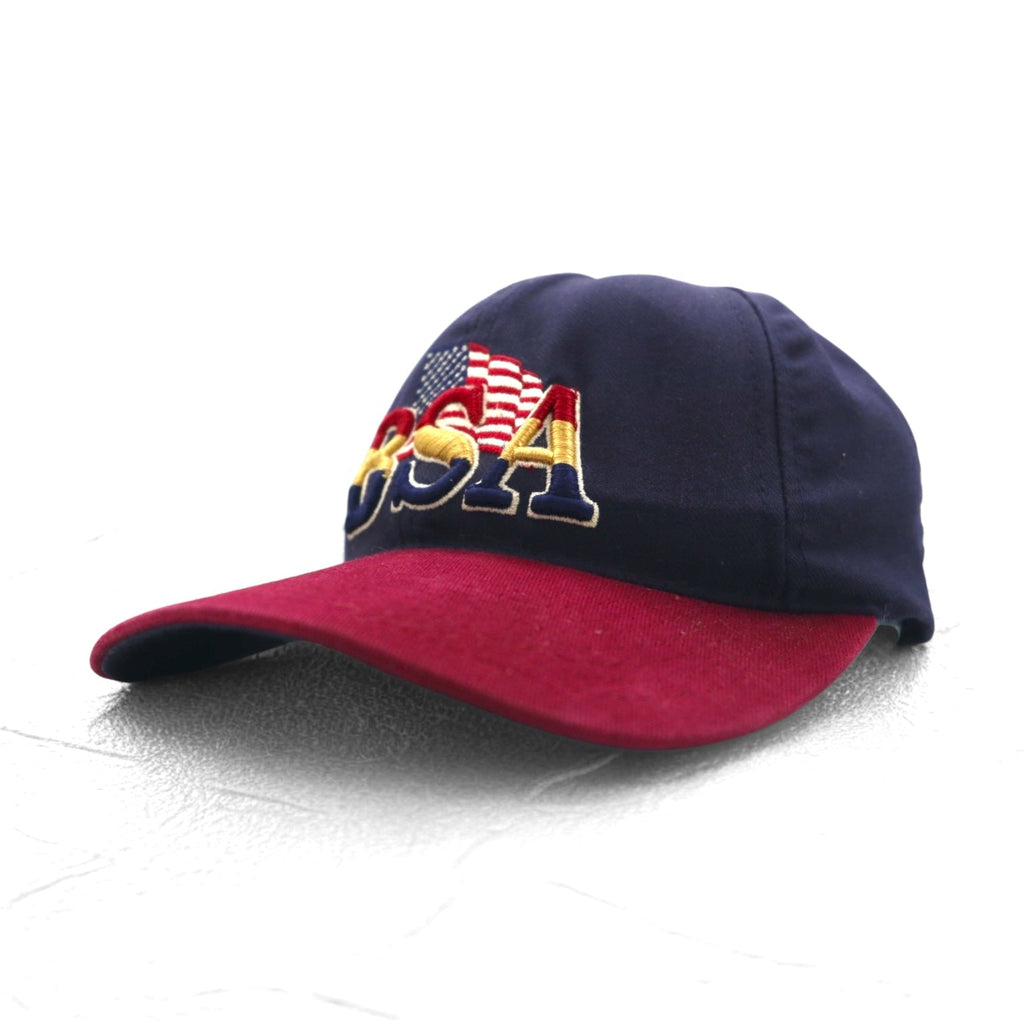 Cappellino da baseball bicolore BSA Boy Scouts of America, anni '90, made in USA, taglia unica con cinghia e bandiera americana