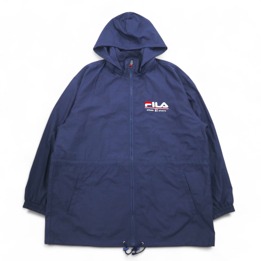 FILA Giacca a vento in nylon anni '90 XL Blu navy Fodera in mesh Cappuccio staccabile Coulisse