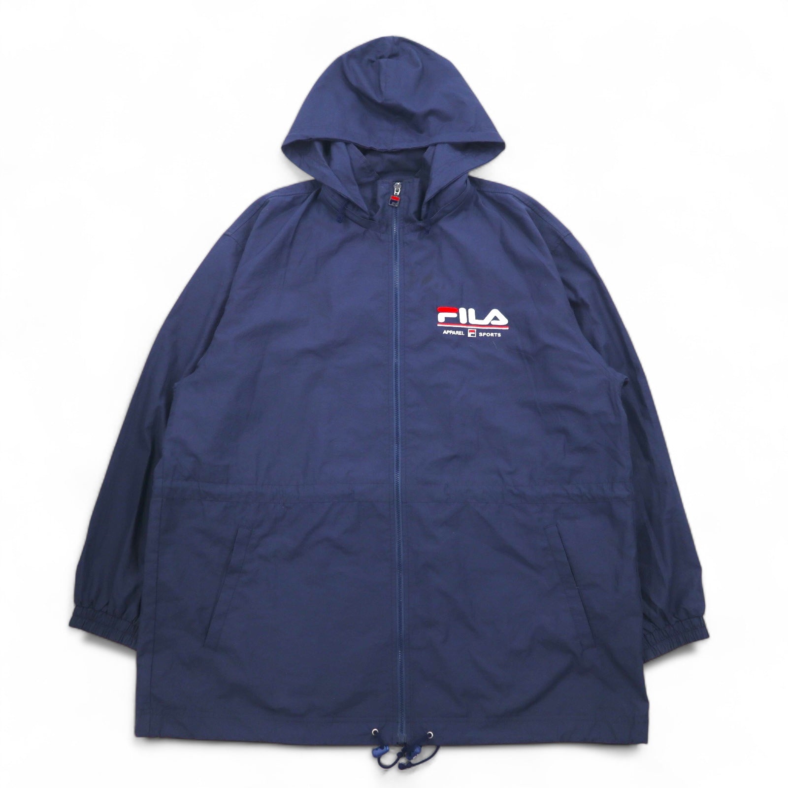 FILA Giacca a vento in nylon anni '90 XL Blu navy Fodera in mesh Cappuccio staccabile Coulisse