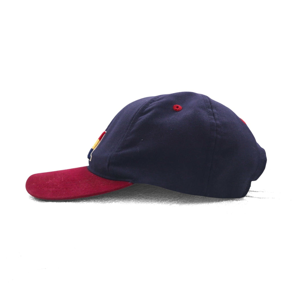 Cappellino da baseball bicolore BSA Boy Scouts of America, anni '90, made in USA, taglia unica con cinghia e bandiera americana