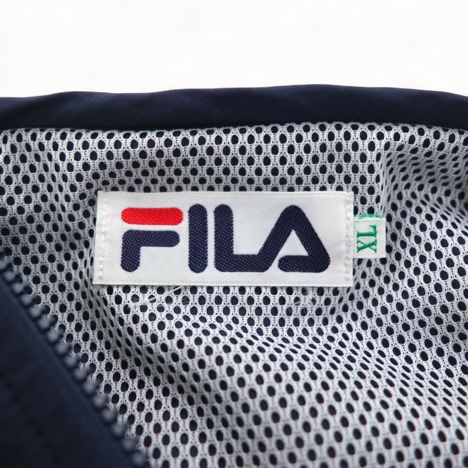 FILA Giacca a vento in nylon anni '90 XL Blu navy Fodera in mesh Cappuccio staccabile Coulisse