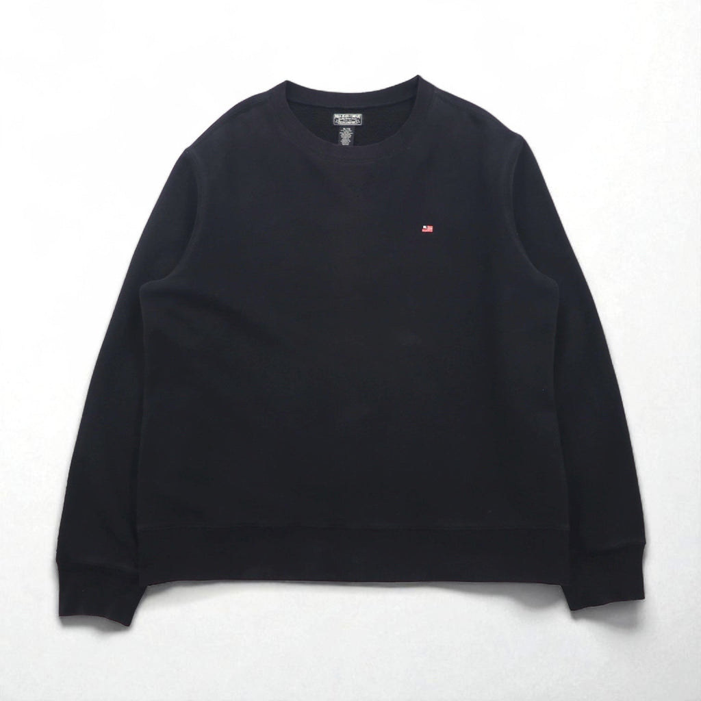 POLO JEANS COMPANY RALPH LAUREN 前V クルーネック スウェット XL ブラック 無地 ワンポイントロゴ刺繍