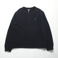 POLO JEANS COMPANY RALPH LAUREN 前V クルーネック スウェット XL ブラック 無地 ワンポイントロゴ刺繍