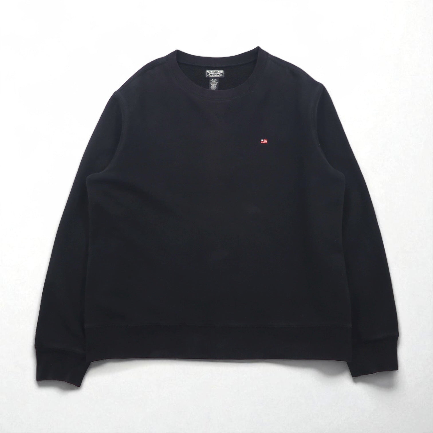 POLO JEANS COMPANY RALPH LAUREN Felpa girocollo con scollo a V, taglia XL, nera, tinta unita, ricamo logo a punto singolo