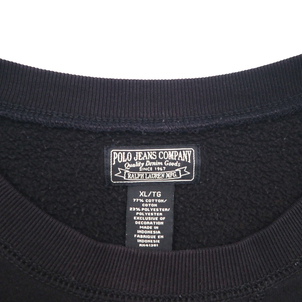 POLO JEANS COMPANY RALPH LAUREN 前V クルーネック スウェット XL ブラック 無地 ワンポイントロゴ刺繍