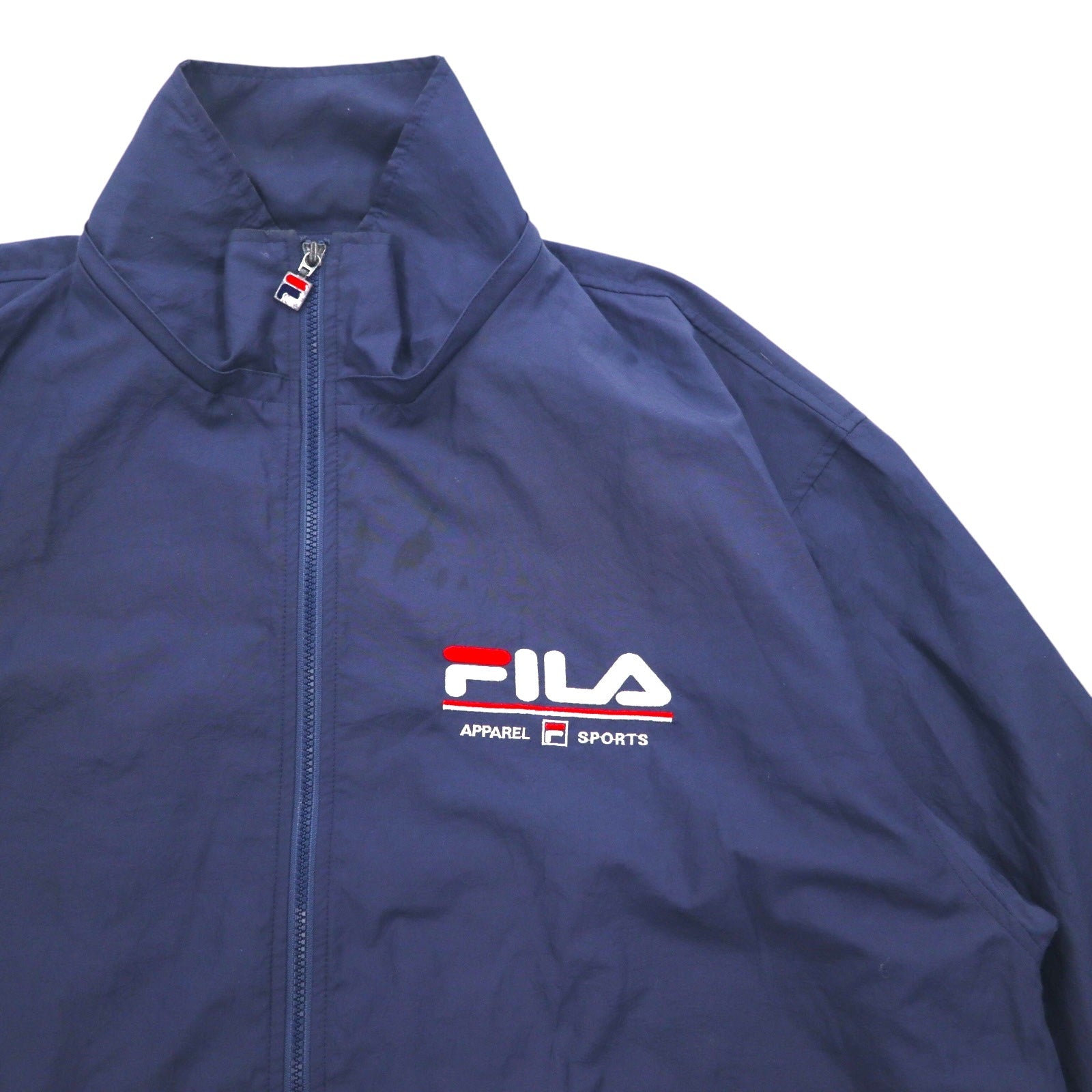 FILA Giacca a vento in nylon anni '90 XL Blu navy Fodera in mesh Cappuccio staccabile Coulisse
