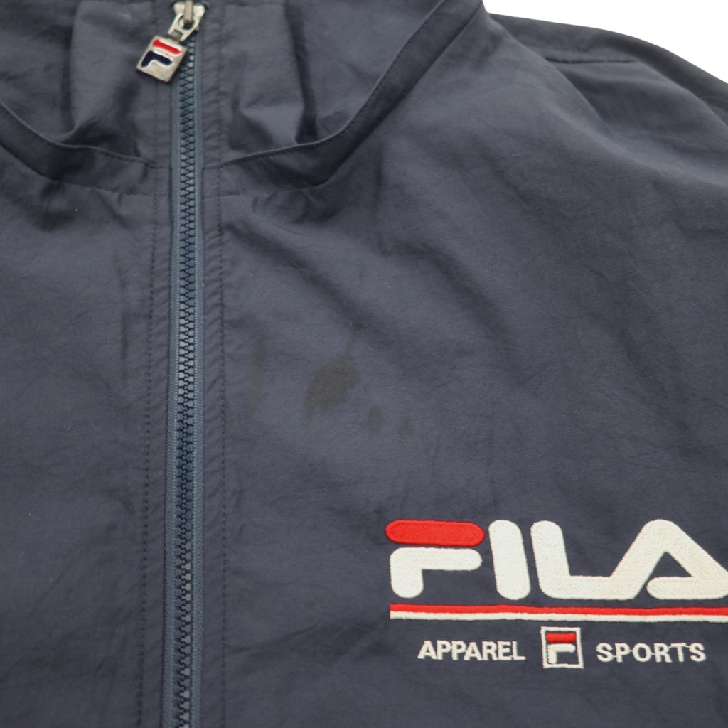 FILA Giacca a vento in nylon anni '90 XL Blu navy Fodera in mesh Cappuccio staccabile Coulisse