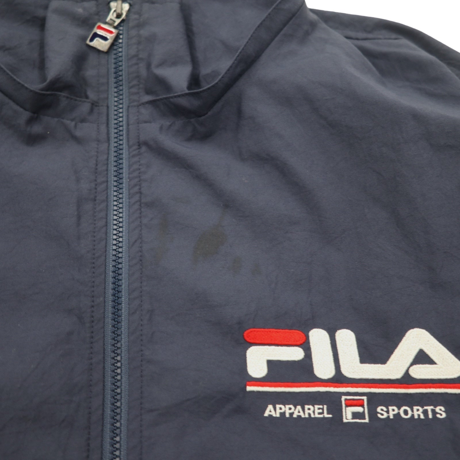 FILA Giacca a vento in nylon anni '90 XL Blu navy Fodera in mesh Cappuccio staccabile Coulisse