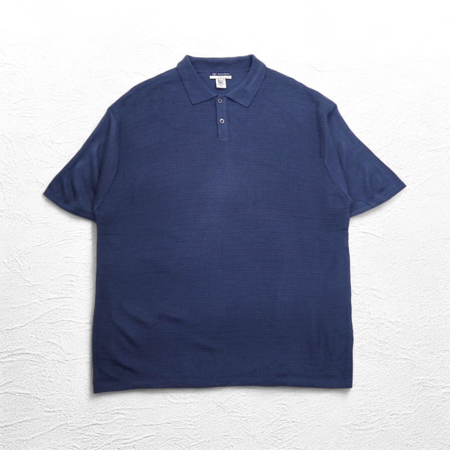 DOCKERS (Levi's) anni '90 Polo a maniche corte in maglia jacquard a maglia fine 2XL Blu navy EXACT