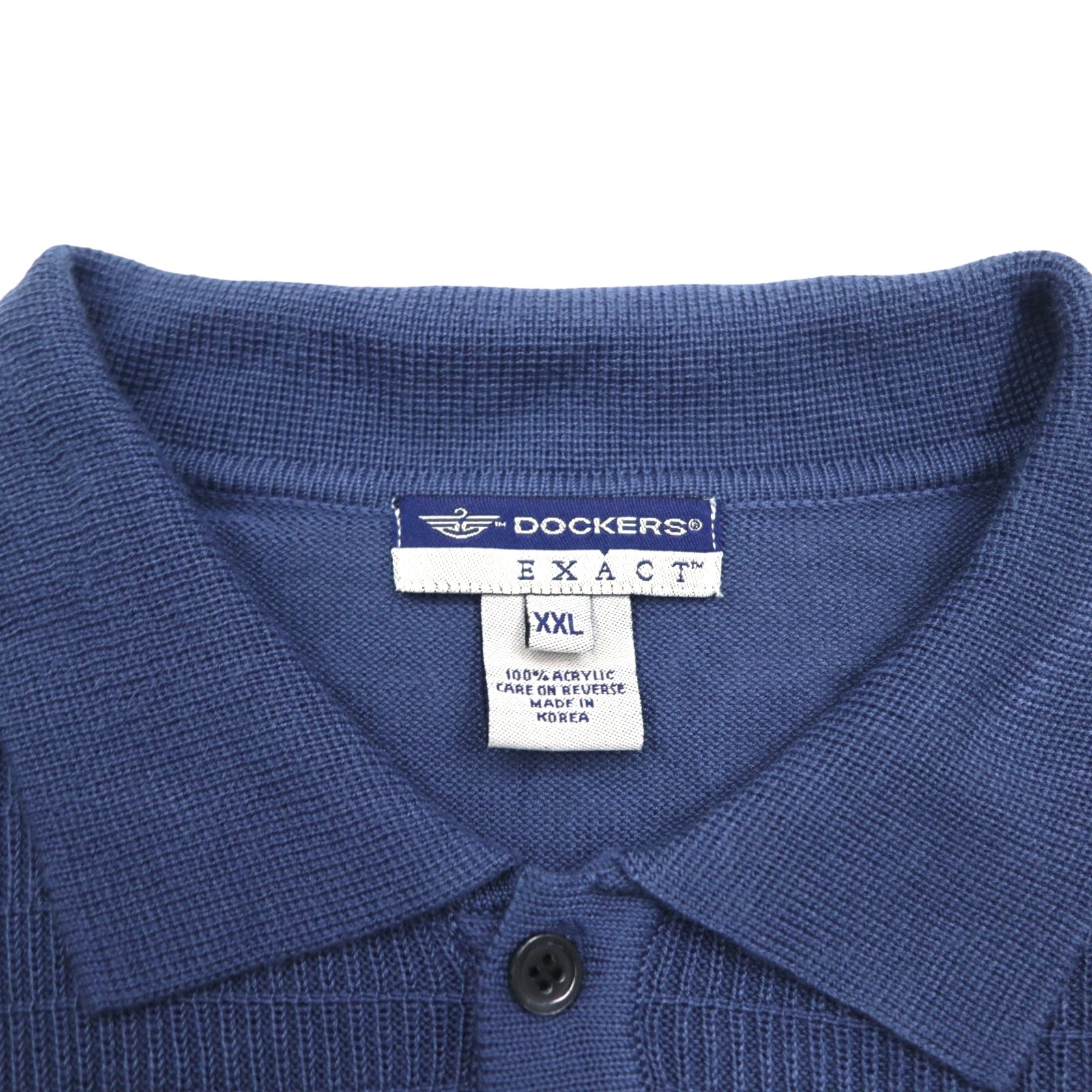 DOCKERS (Levi's) anni '90 Polo a maniche corte in maglia jacquard a maglia fine 2XL Blu navy EXACT
