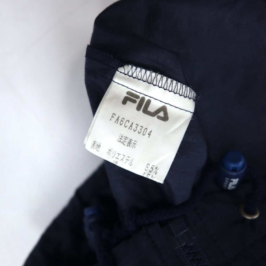 FILA Giacca a vento in nylon anni '90 XL Blu navy Fodera in mesh Cappuccio staccabile Coulisse