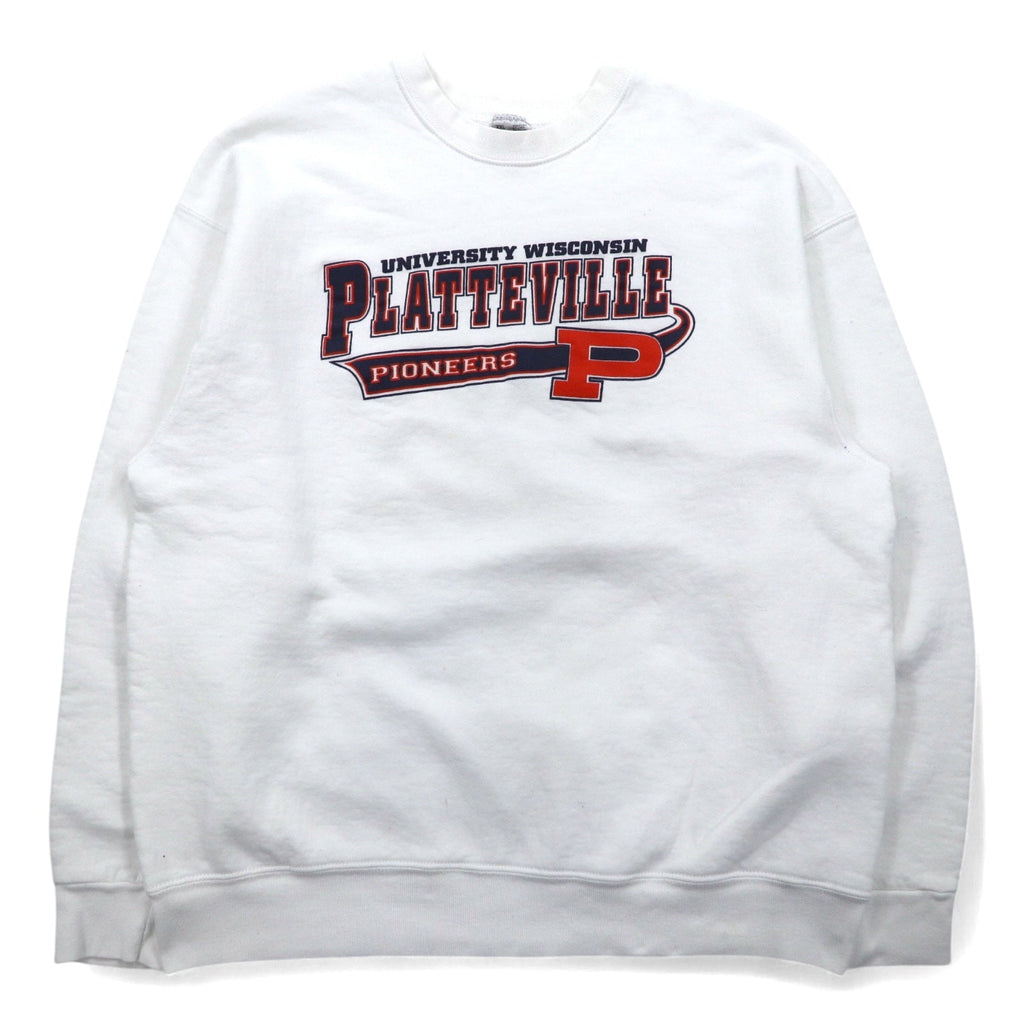 Felpa stampata FRUIT OF THE LOOM Anni '90, Made in USA, XXL, bianca, NCAA Wisconsin Platteville Pioneers