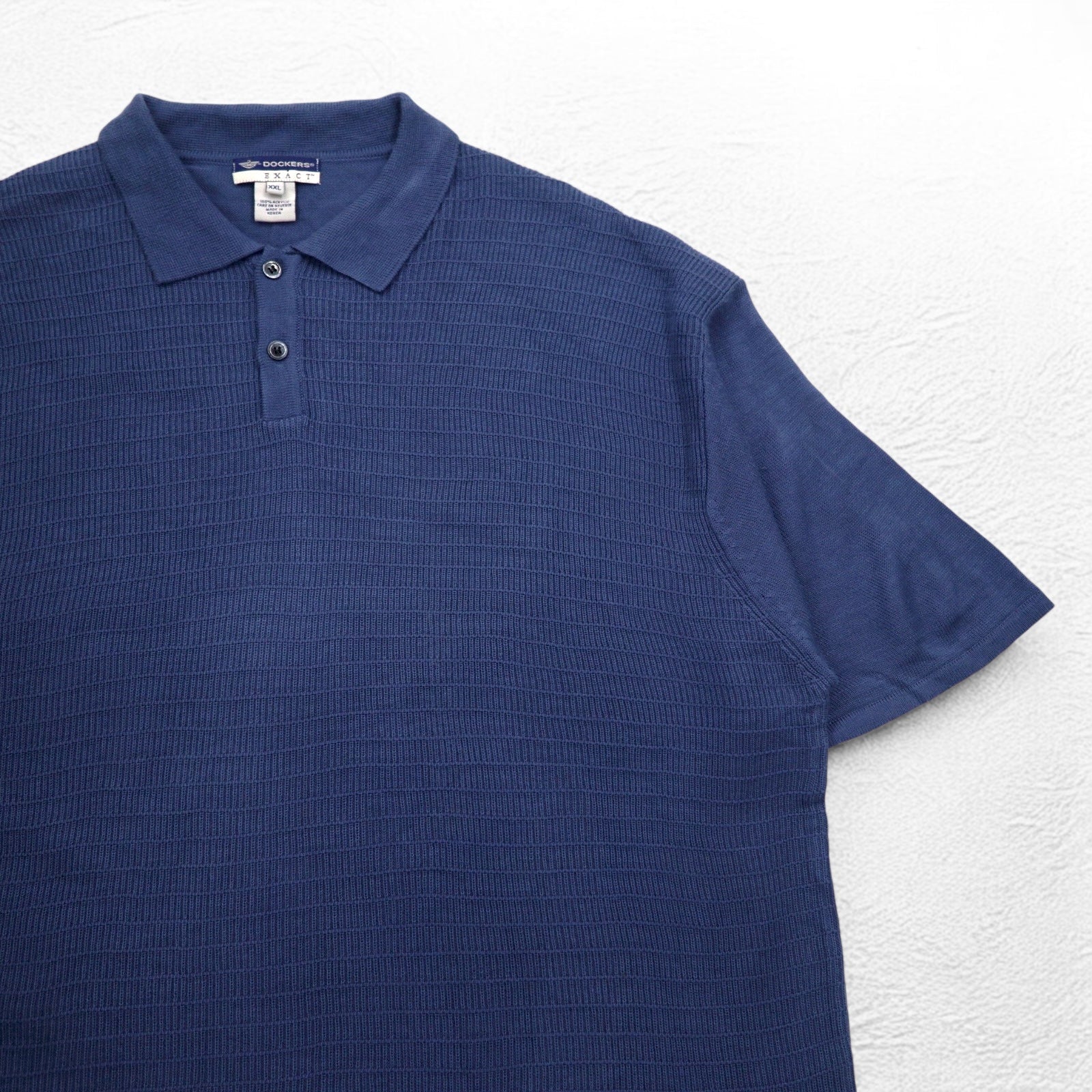 DOCKERS (Levi's) anni '90 Polo a maniche corte in maglia jacquard a maglia fine 2XL Blu navy EXACT