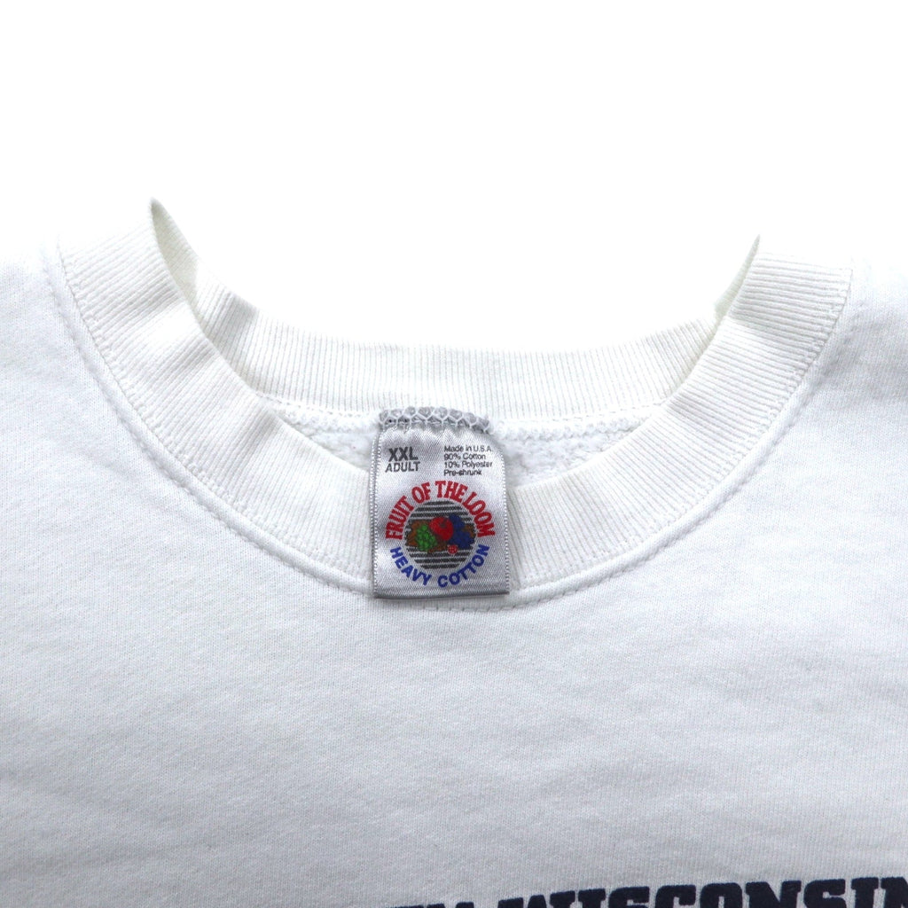 Felpa stampata FRUIT OF THE LOOM Anni '90, Made in USA, XXL, bianca, NCAA Wisconsin Platteville Pioneers