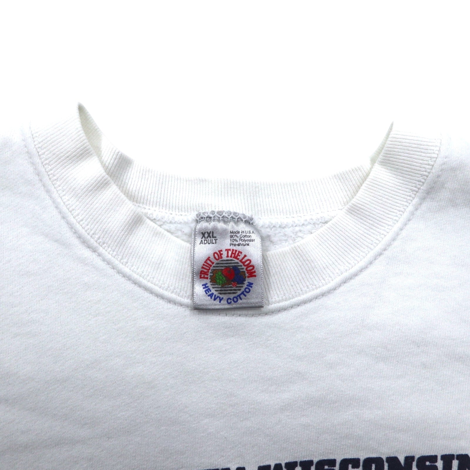 Felpa stampata FRUIT OF THE LOOM Anni '90, Made in USA, XXL, bianca, NCAA Wisconsin Platteville Pioneers