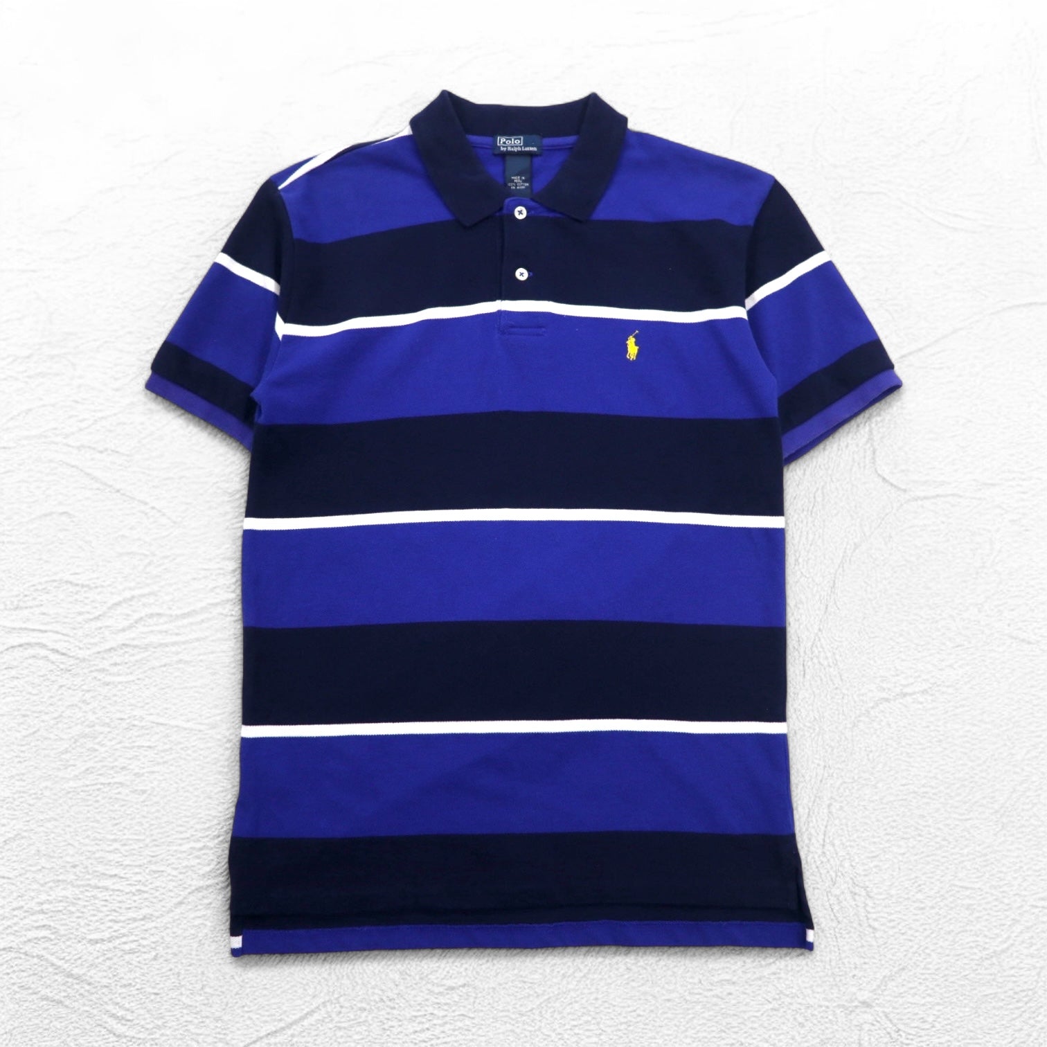 Polo by Ralph Lauren anni '90 Polo a righe M Blu navy Piqué Ricamo Small Pony Fatto in Perù