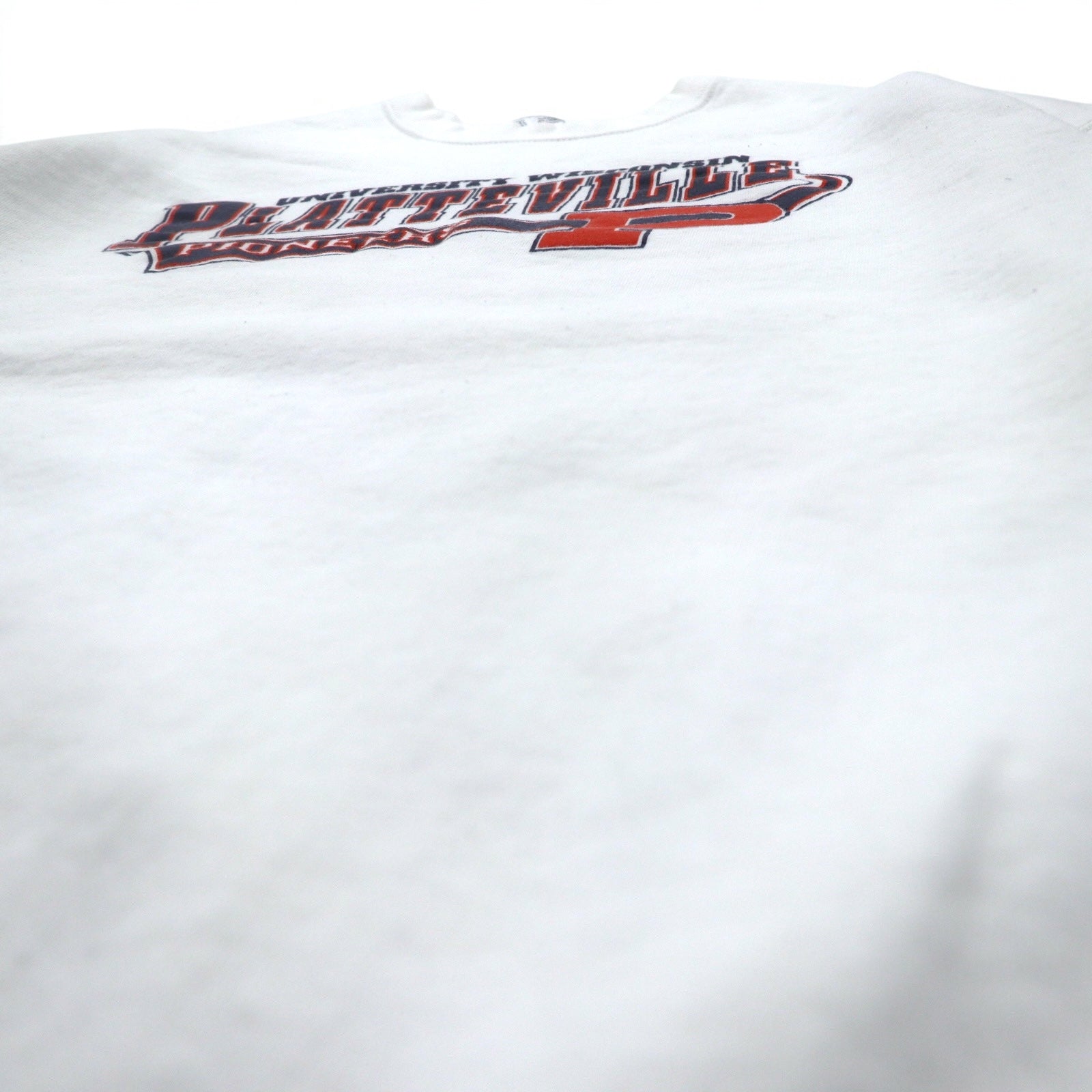 Felpa stampata FRUIT OF THE LOOM Anni '90, Made in USA, XXL, bianca, NCAA Wisconsin Platteville Pioneers