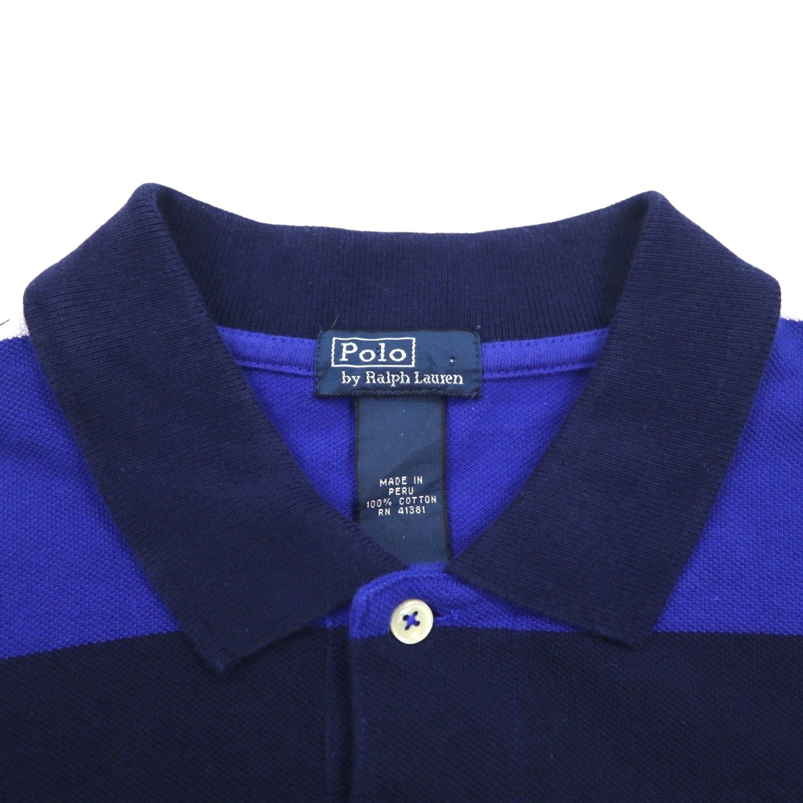 Polo by Ralph Lauren anni '90 Polo a righe M Blu navy Piqué Ricamo Small Pony Fatto in Perù