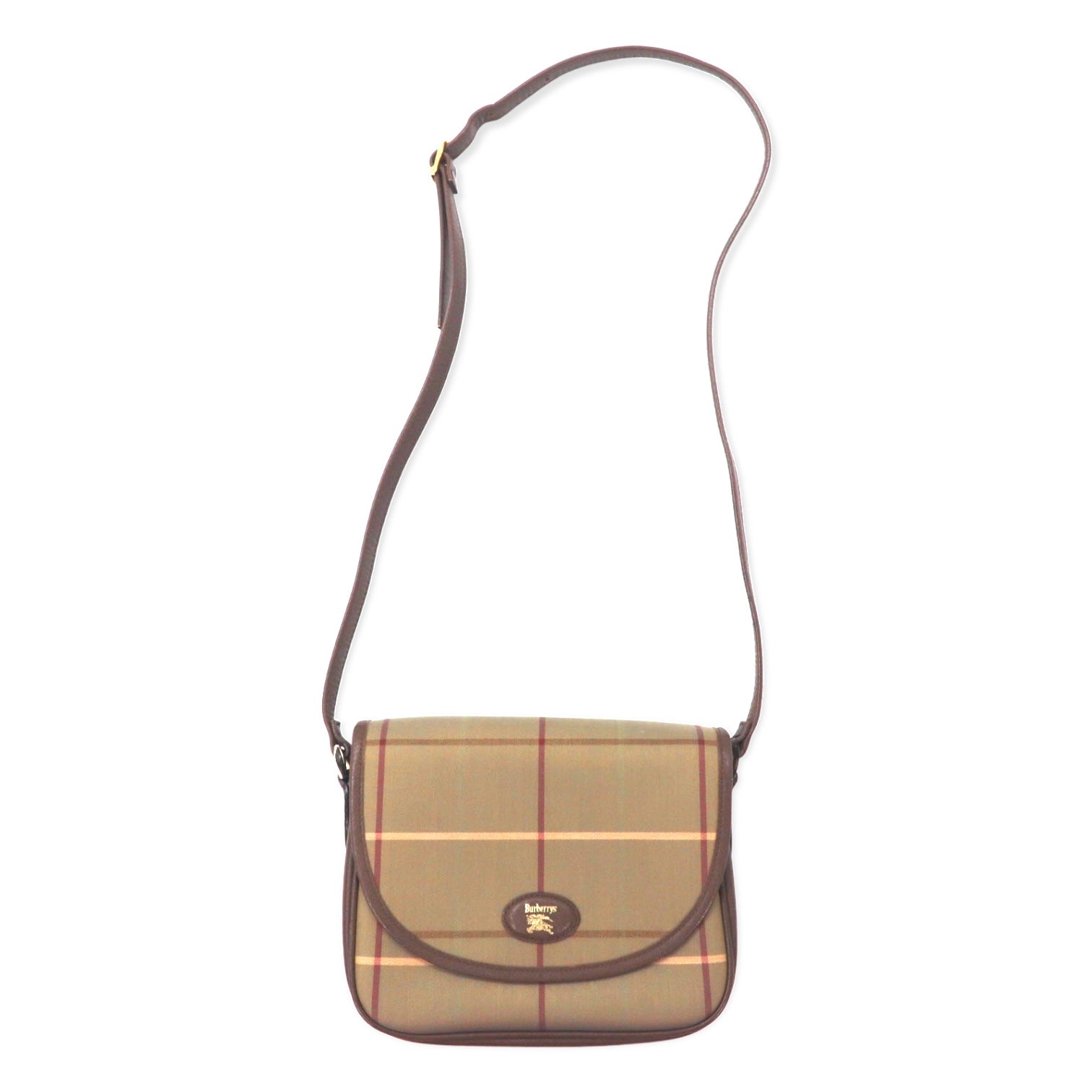 Borsa a tracolla Burberrys Vintage con motivo a quadretti Windowpane Beige, Iridescente, in Nylon, Tela e Pelle