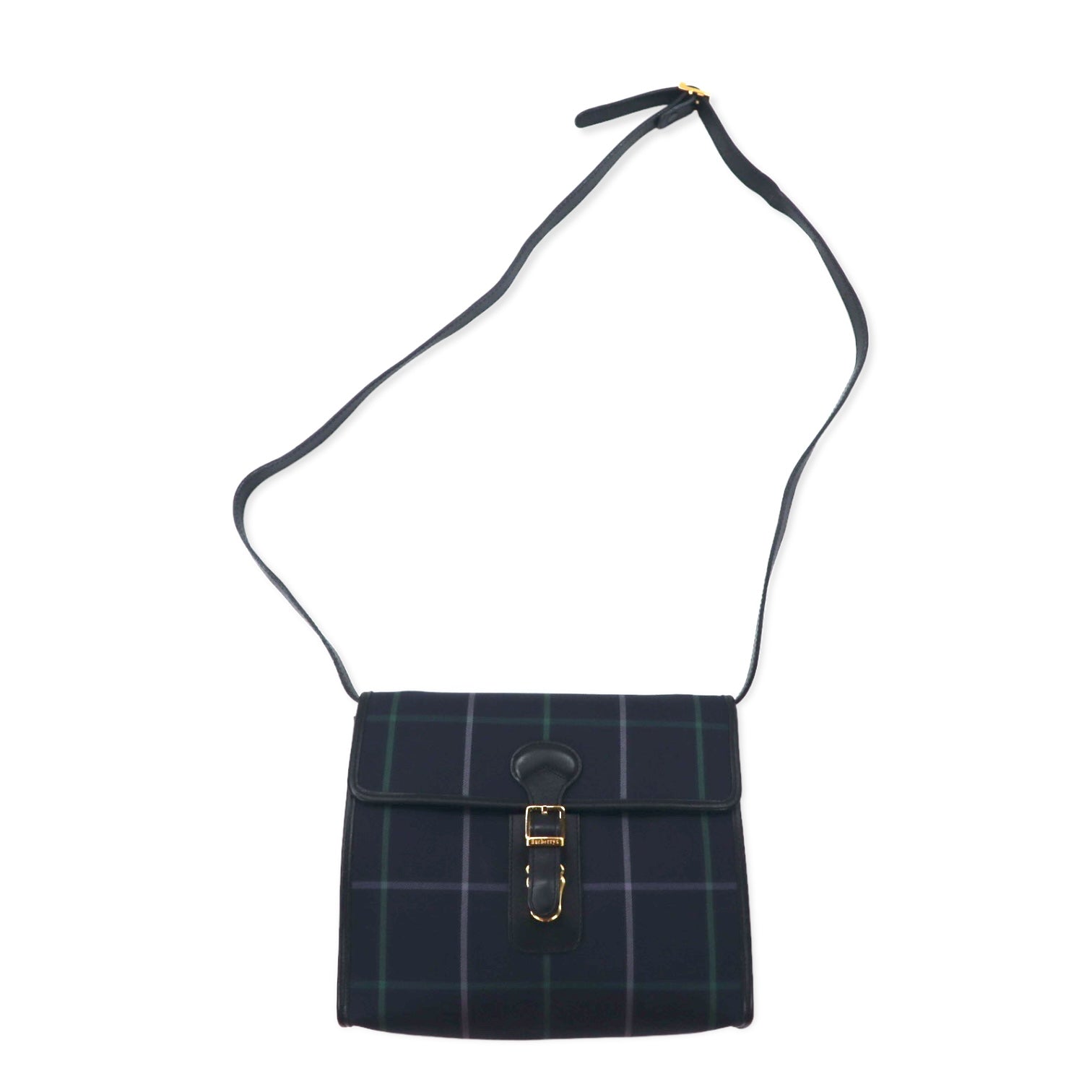 Borsa a tracolla Burberrys Vintage, motivo Windowpane Check, blu navy, in nylon, tela e pelle