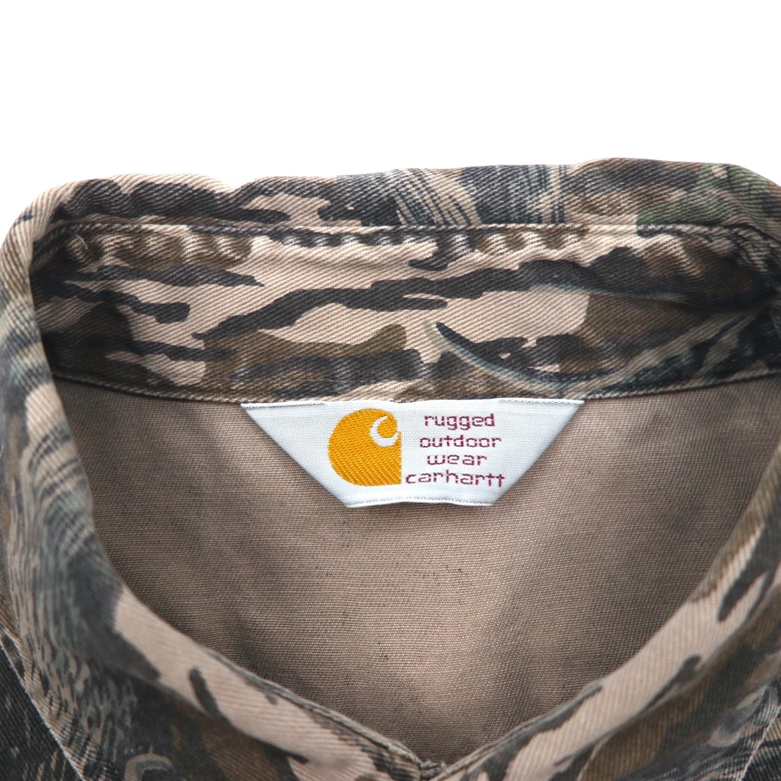Carhartt anni '90 camicia da lavoro button-down mimetica albero XL kaki MOSSY OAK camo abbigliamento outdoor robusto