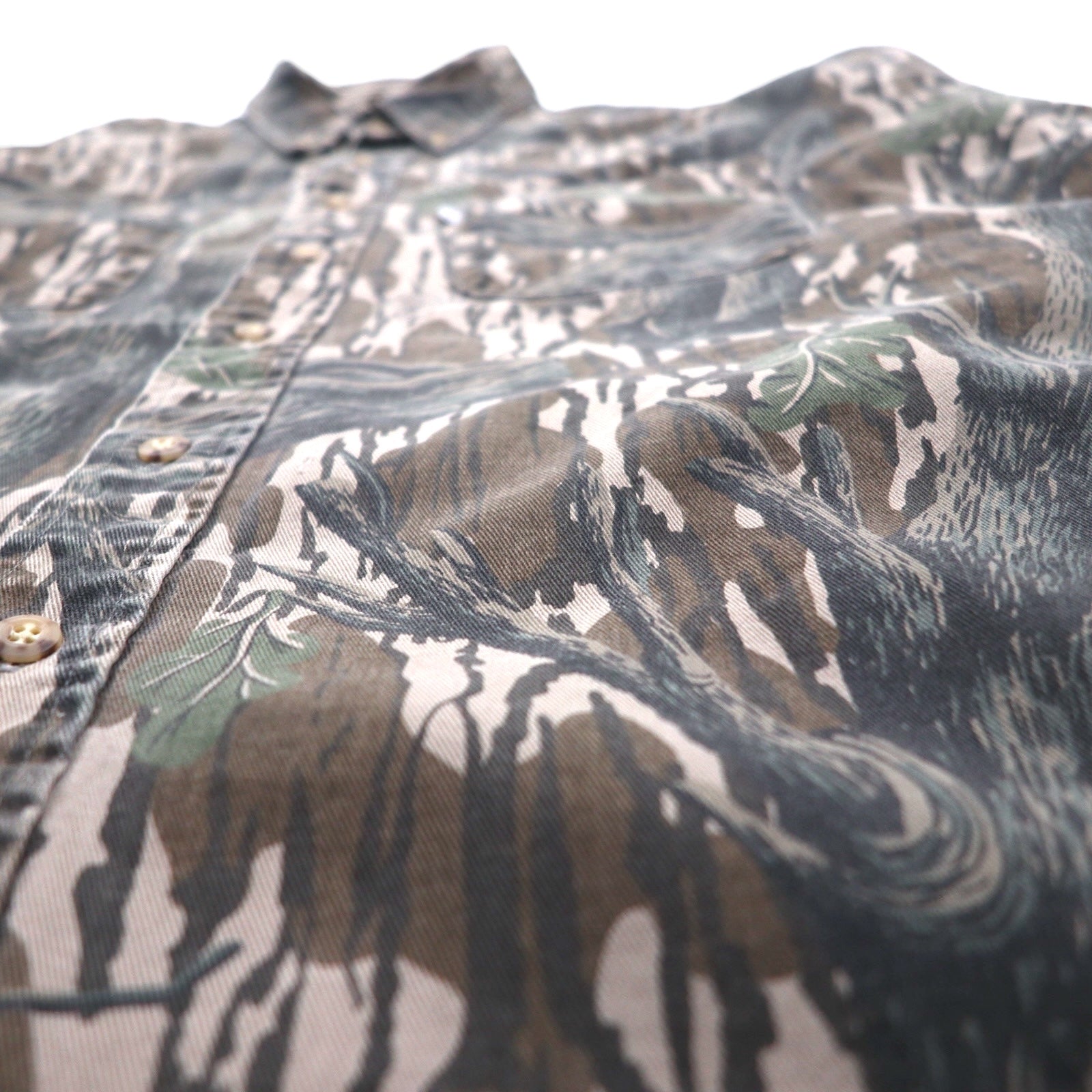 Carhartt anni '90 camicia da lavoro button-down mimetica albero XL kaki MOSSY OAK camo abbigliamento outdoor robusto