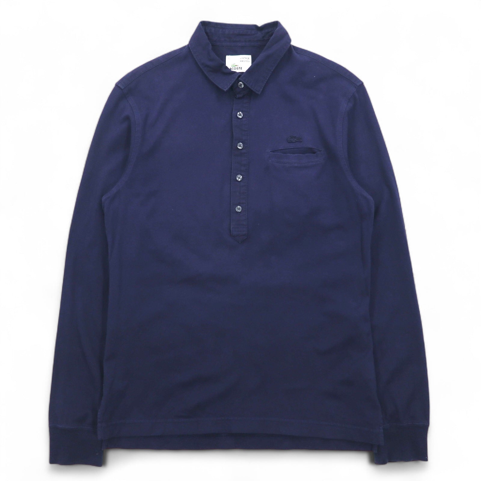 LACOSTE ヴィンテージ加工 長袖ポロシャツ S ネイビー VINTAGE WASHED ワンポイントロゴ