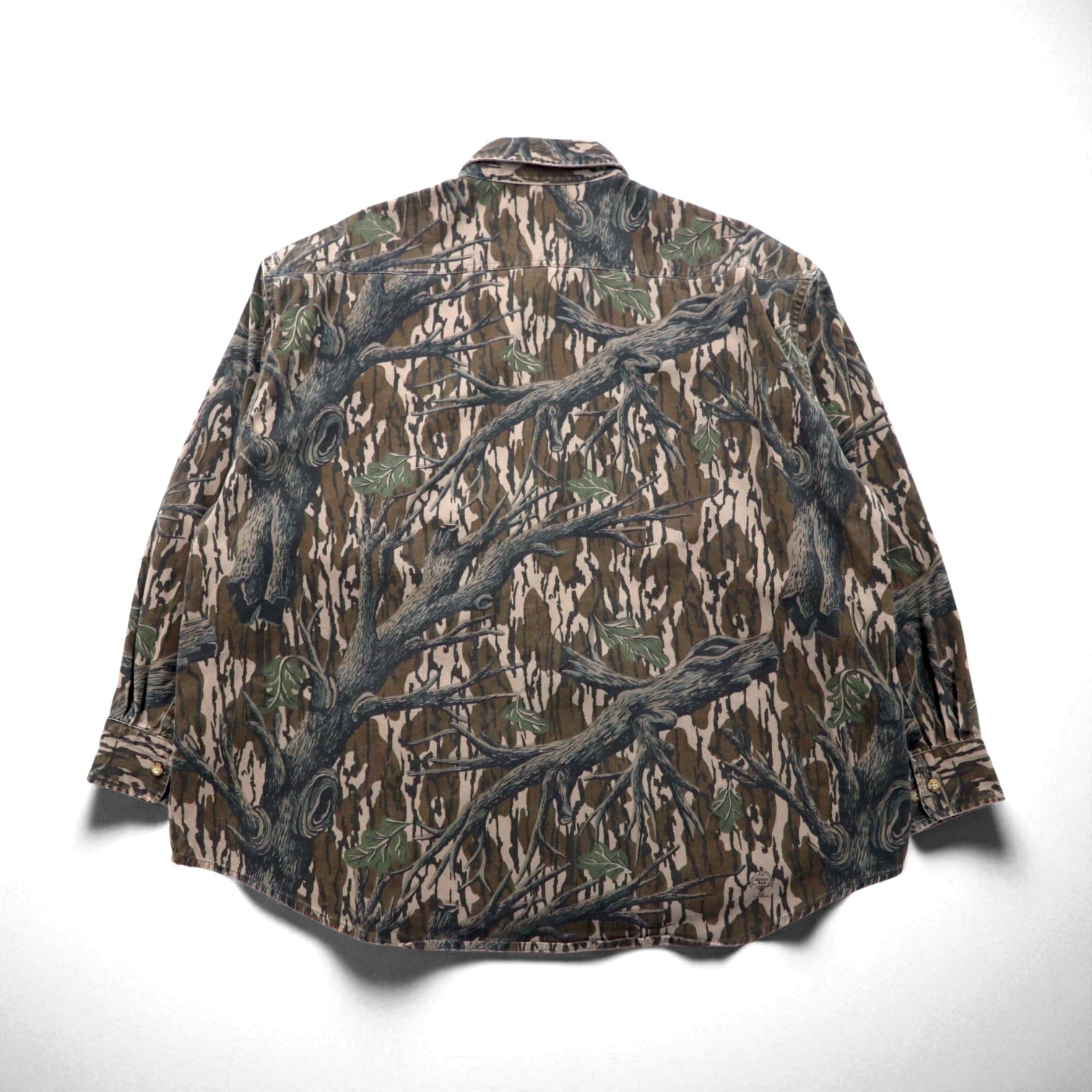 Carhartt anni '90 camicia da lavoro button-down mimetica albero XL kaki MOSSY OAK camo abbigliamento outdoor robusto