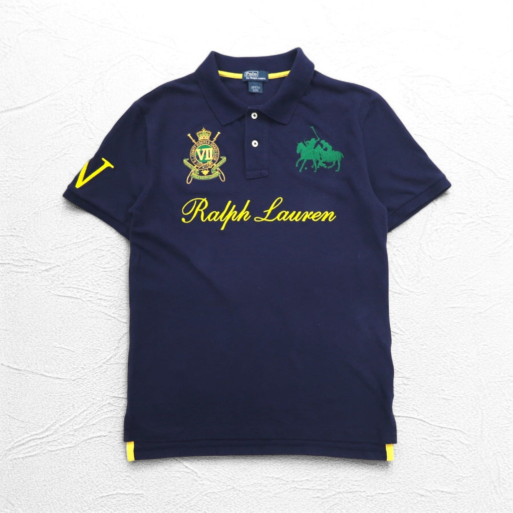 Polo by Ralph Lauren 90年代 ロゴ刺繍 ポロシャツ S ネイビー 鹿の子 R.L.COUNTY RIDERS & JOCKEY CLUB
