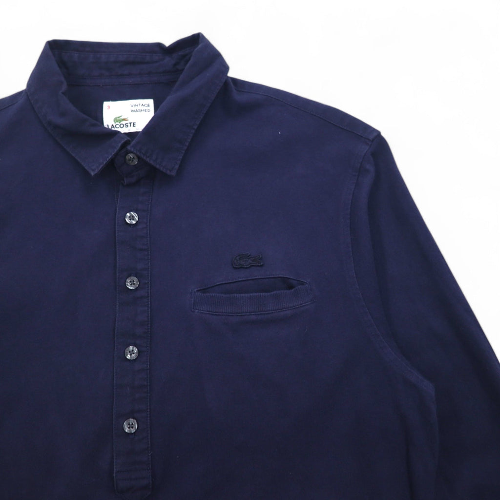 LACOSTE ヴィンテージ加工 長袖ポロシャツ S ネイビー VINTAGE WASHED ワンポイントロゴ