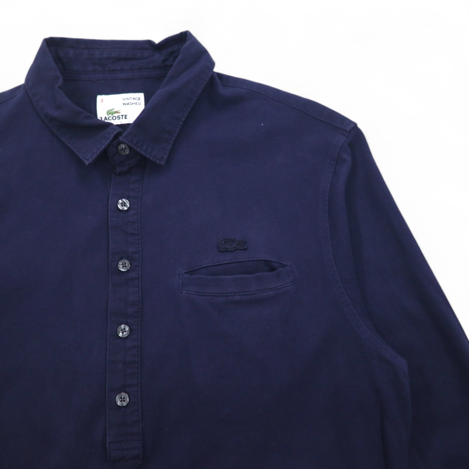 LACOSTE ヴィンテージ加工 長袖ポロシャツ S ネイビー VINTAGE WASHED ワンポイントロゴ