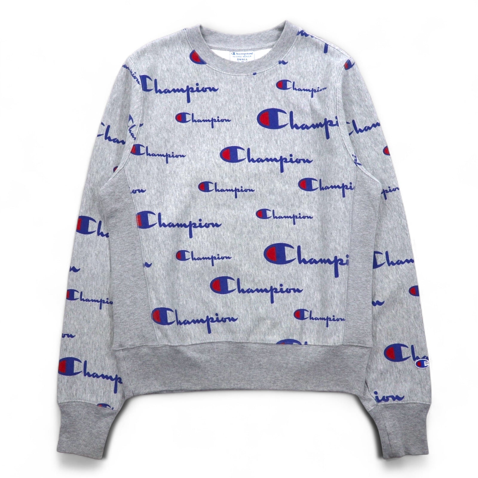 Champion Reverse Weave FELPA L grigio all-over script logo etichetta blu replica